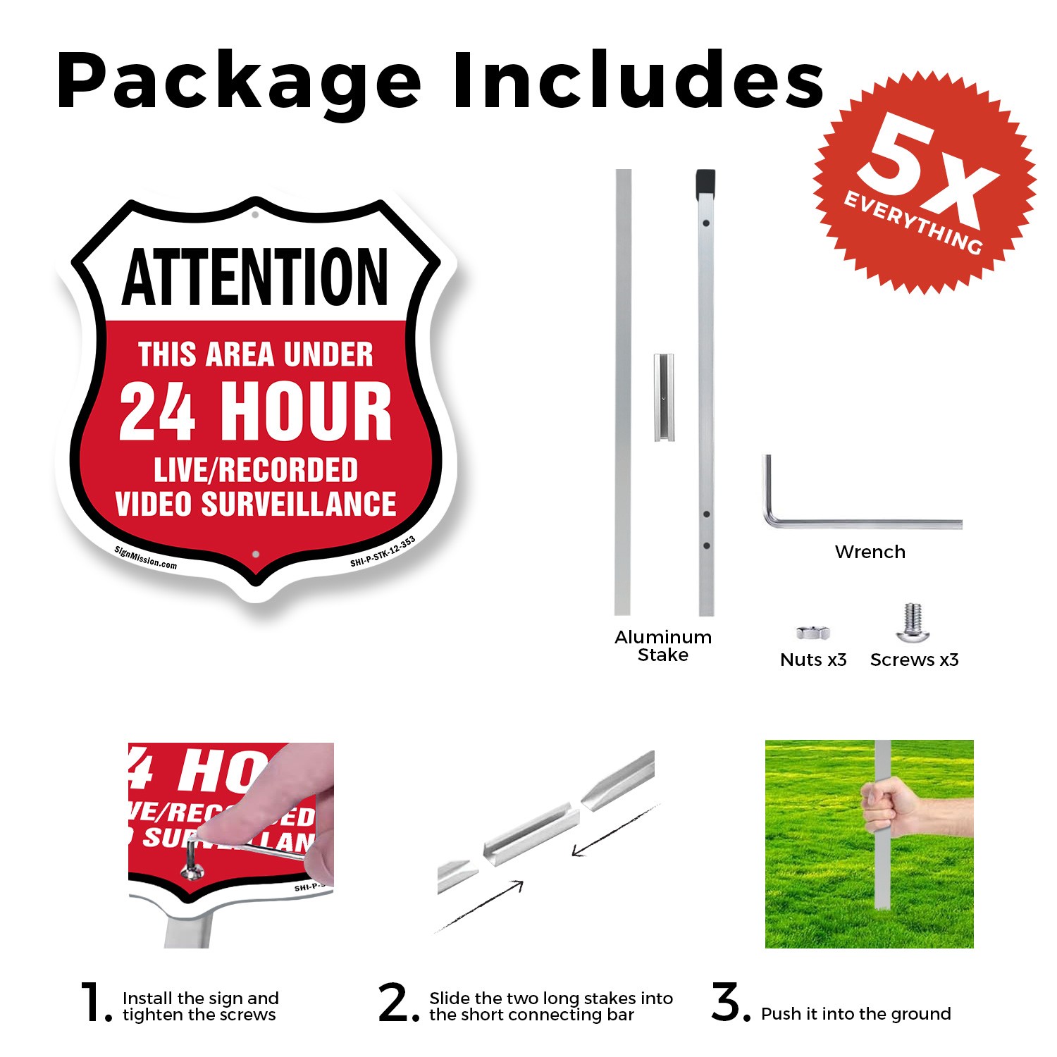 24 Hour Surveillance Shield Sign Attention This Area Und Shield Sign With Stake