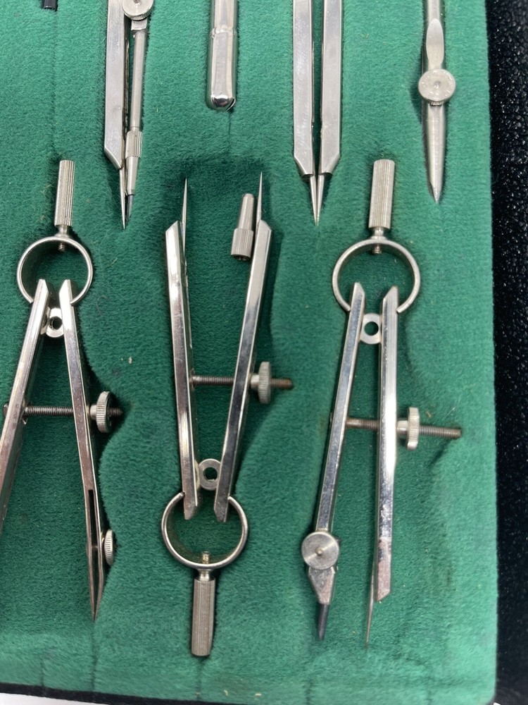 Vintage Drafting Tools Set With Green Black Case Made in Germany Technical 609