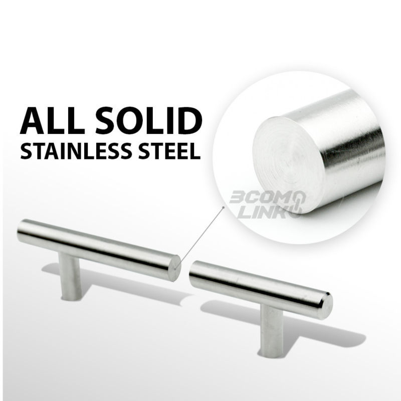 Stainless Steel T bar Modern Kitchen Cabinet Door Handles Drawer Pulls Knobs