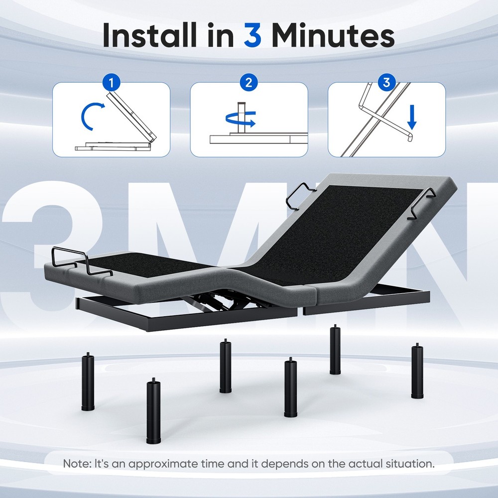 Upgraded Power Base Adjustable Bed Frame Wireless Remote Dual Motor Twin XL