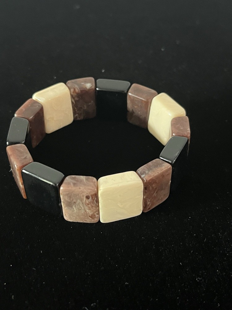 Brown, Black & Beige Stretch Bracelet Boho Retro