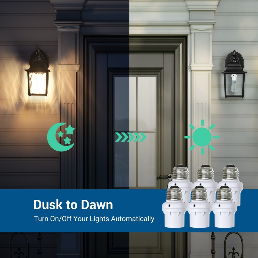 DEWENWIL 6 Pack Light Sensor Socket, E26 E27 Dusk to Dawn Light Sensor Socket