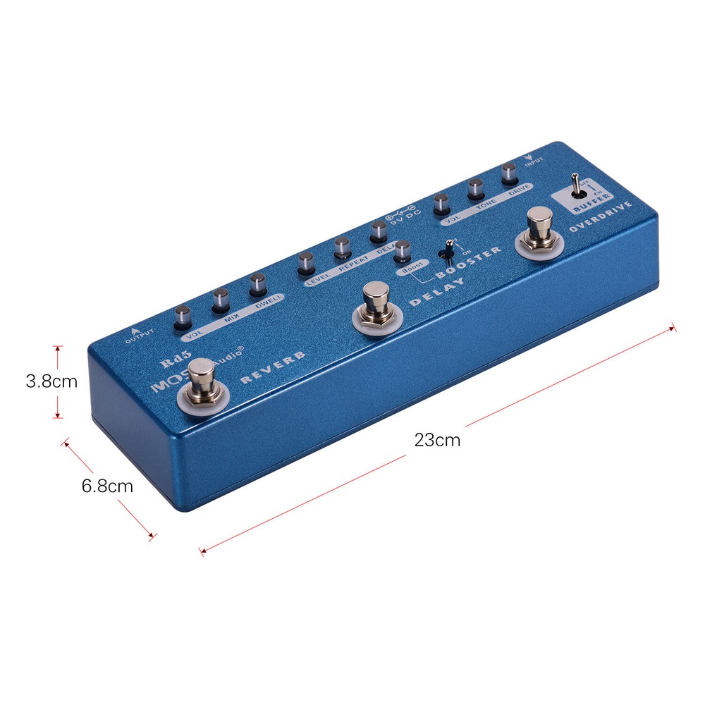 MOSKY Audio 5-in-1 Guitar Multi-Effects Reverb Delay Booster Overdrive Buffer