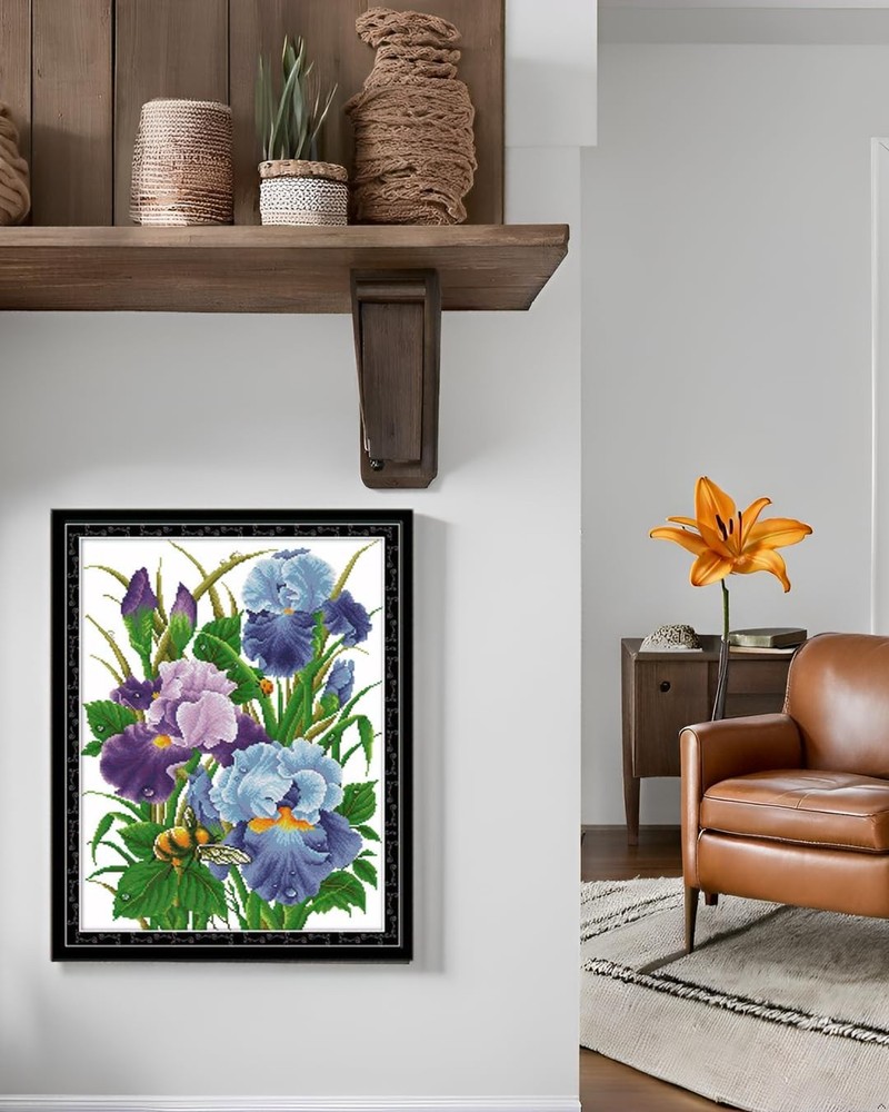 CaptainCrafts Cross Stitch Kits for Adults Flowers Medium, Iris