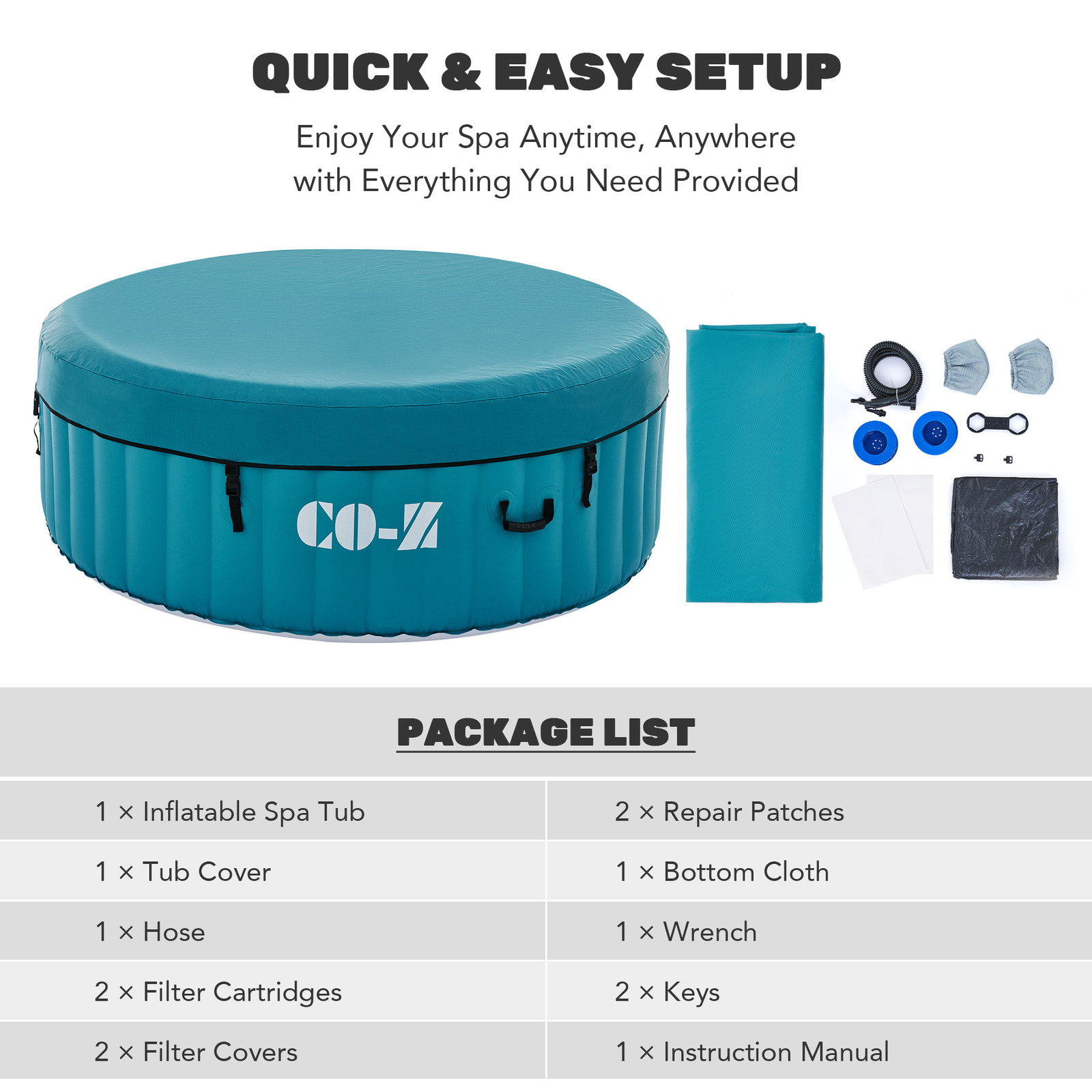 6ft Inflatable Hot Tub Portable Above Ground Pool with 120 Air Jets Heater Teal