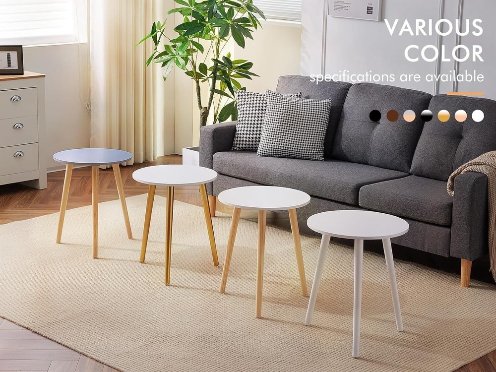 Sturdy Round Bedside Table with Stable Wooden Legs - Space-Saving Solution