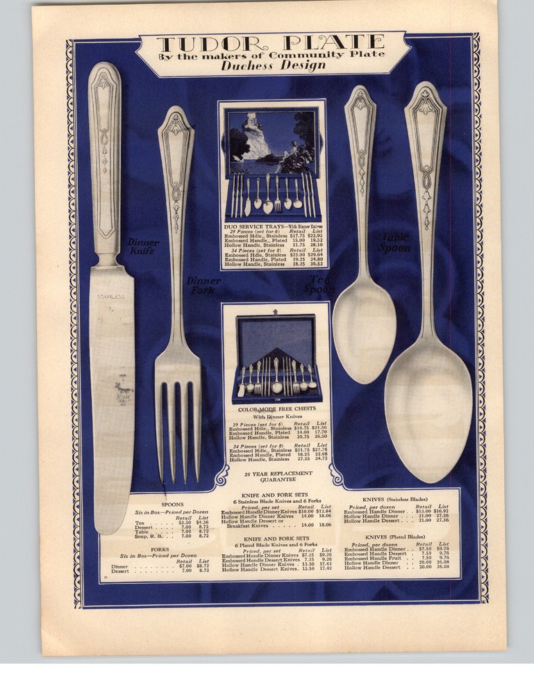 1928 PAPER AD 2 PG Tudor Plate Silverware Duchess Design