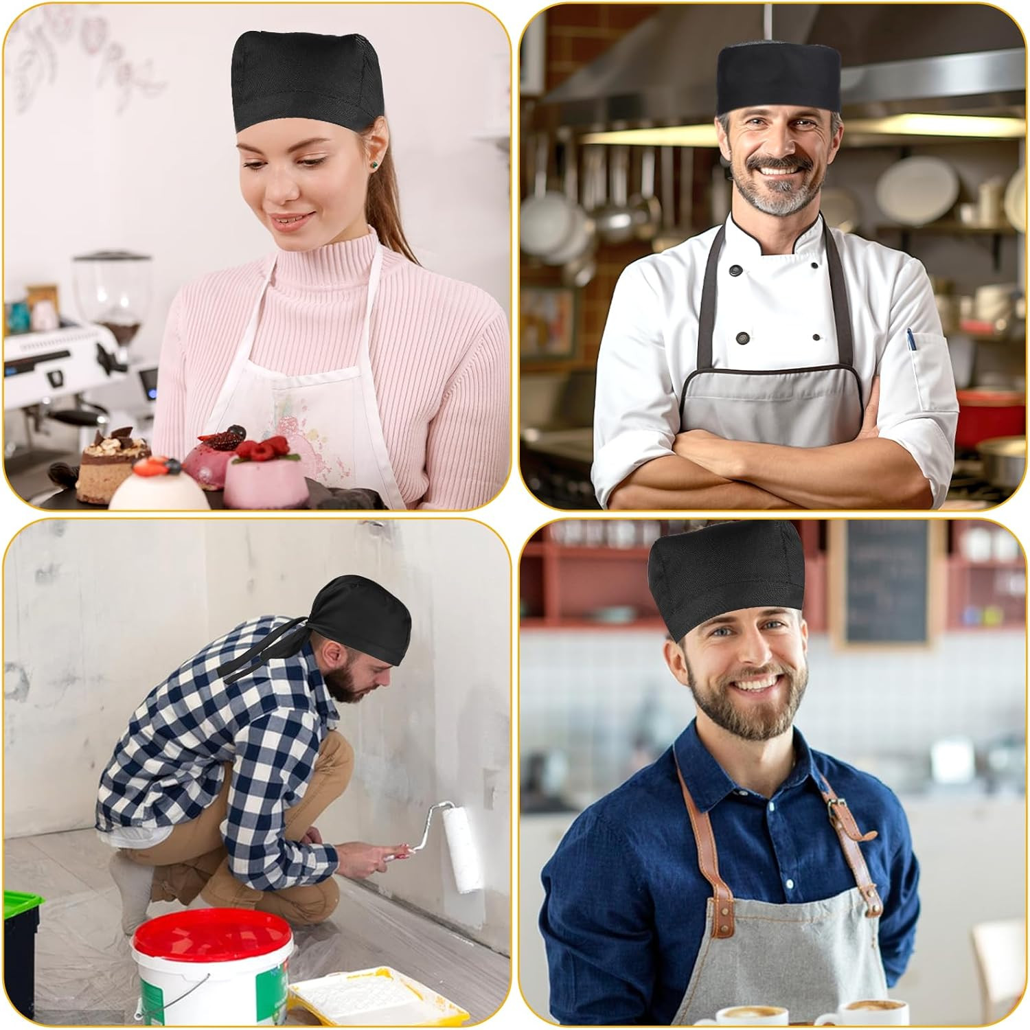 Adjustable Chef Bandanas & Skull Caps 4-Pack for Men Women