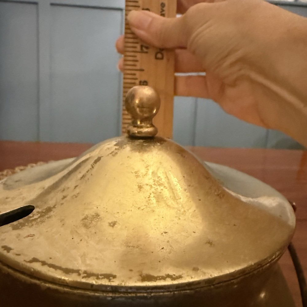 Vintage Solid Brass Smudge Pot Cauldron Fire Starter w/ Lid – 6” – 5 lbs – EVC