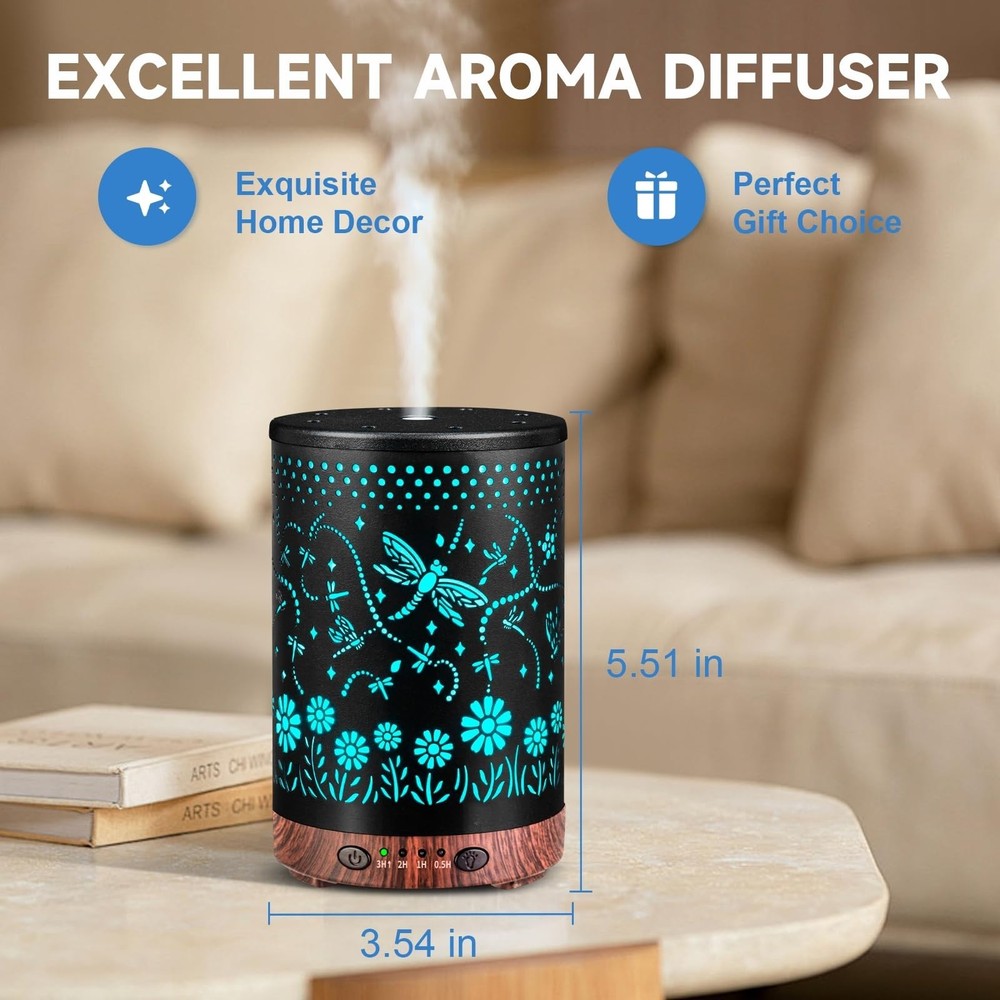 Essential Oil Diffuser 120ML Metal Aromatherapy Diffuser with Timer, Cool Mis...