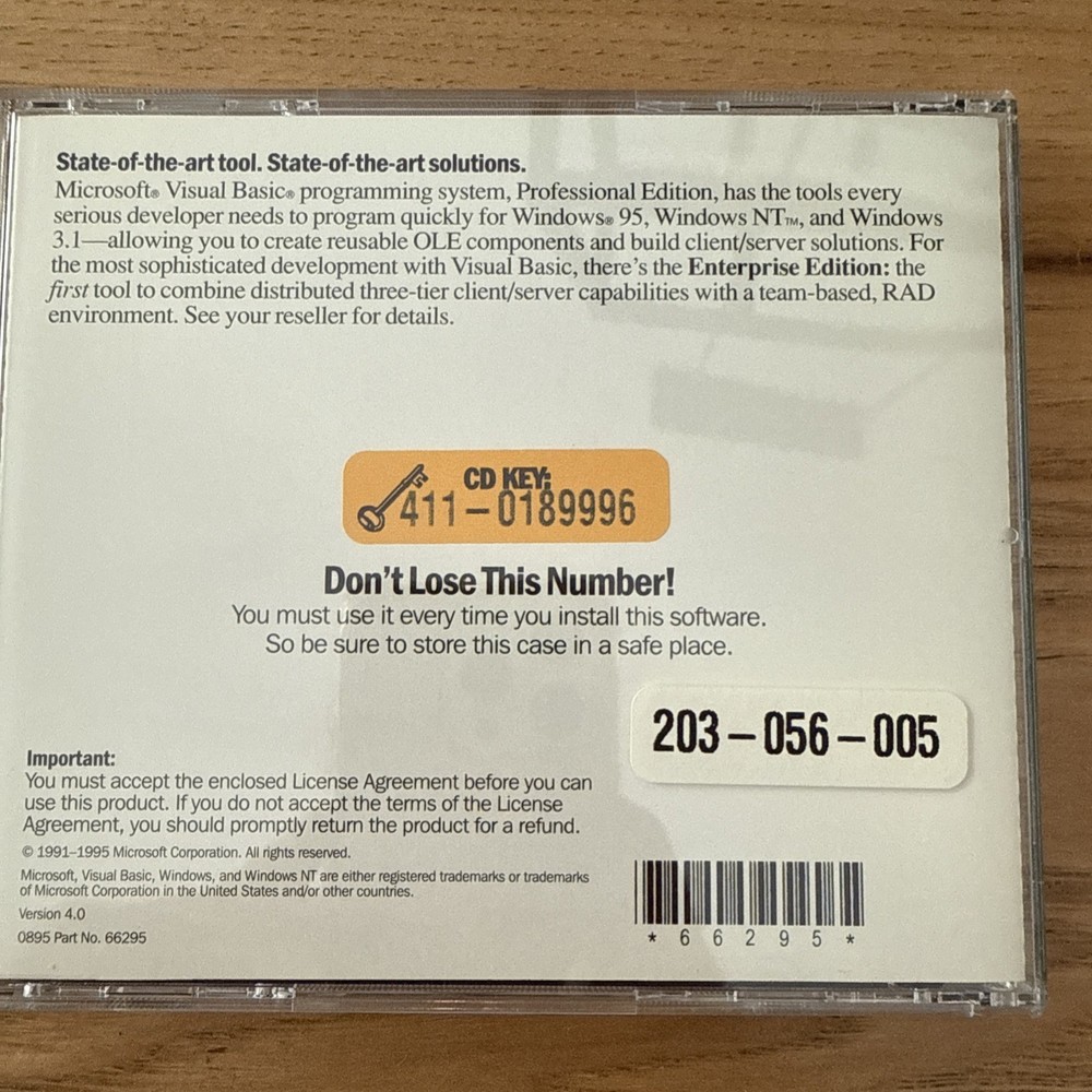 Microsoft Visual Basic Professional Edition Version 4.0 Windows 95 NT Books Only