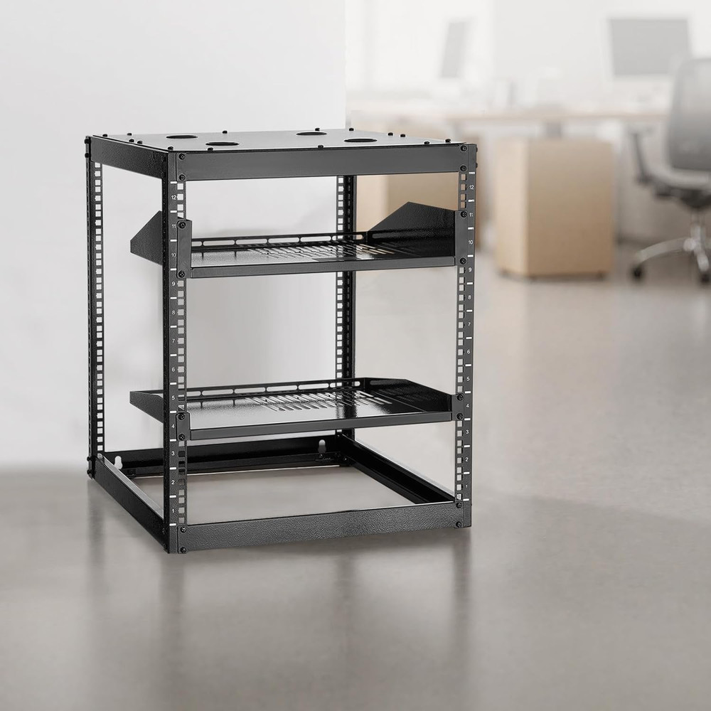 12U Server Rack, Open Frame Network Rack for IT & AV Gear, Floor Standing or Wal
