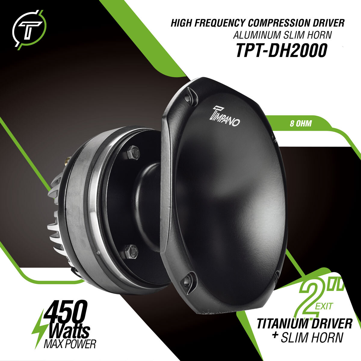 (2) TIMPANO AUDIO TPT-DH2000 450W 8 OHM 2" EXIT ALUMINUM HORN + TITANIUM DRIVER
