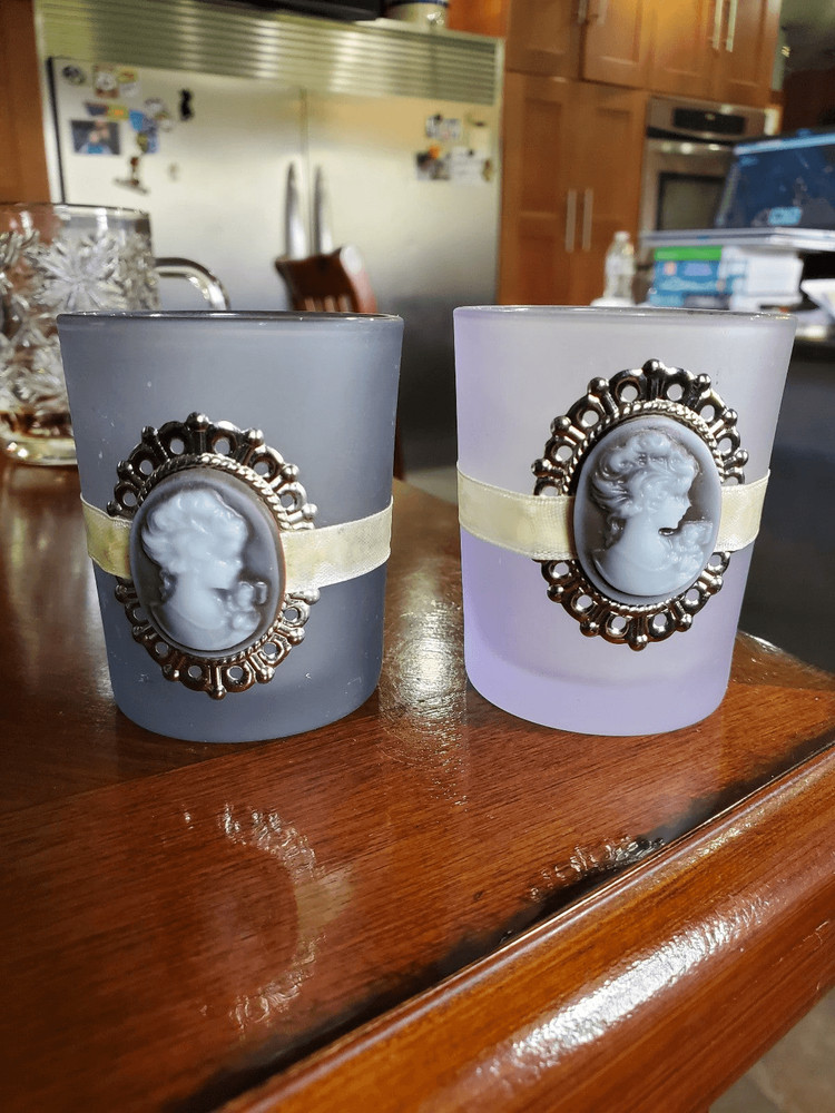 2 Cameo Votive Candle Holders