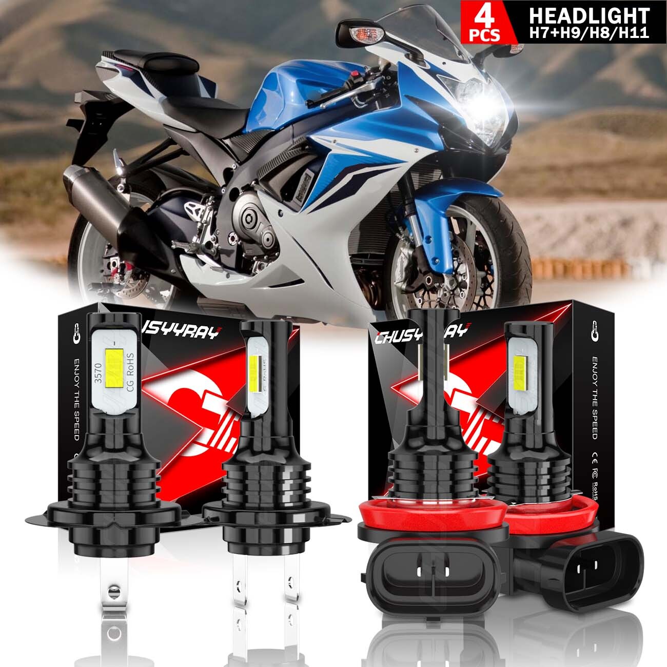 LED H7 H9 Headlight White Bulbs Light for Suzuki GSXR600 750 2006-2007 2011-2019