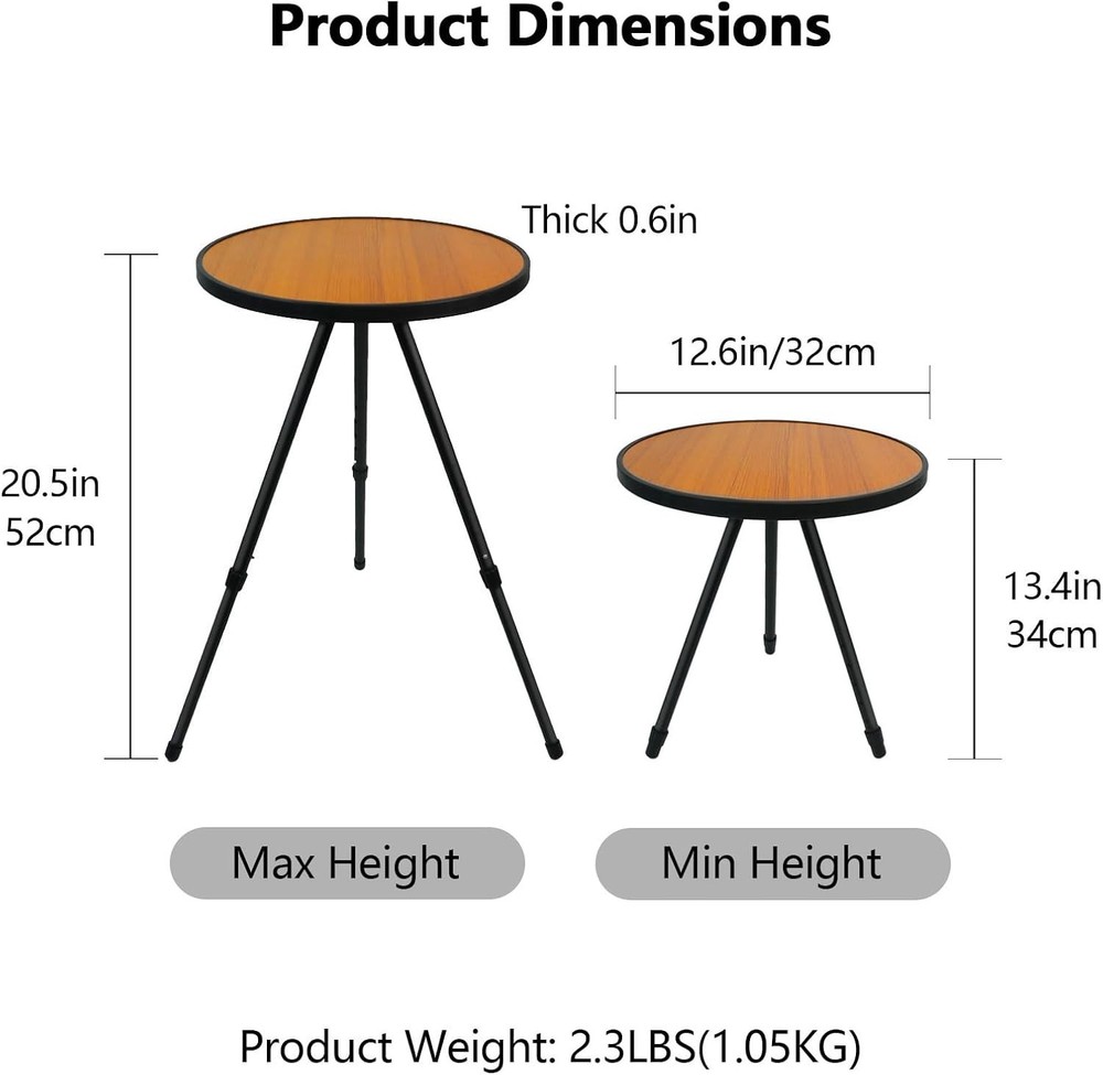 2pack Small folding Table, Round Portable Patio Table, Height Adjustable