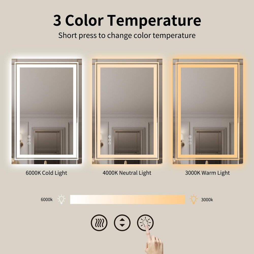 LED Bathroom Mirror 20"x 28" with Backlit and Front Light,Dimmable LED Mirror...