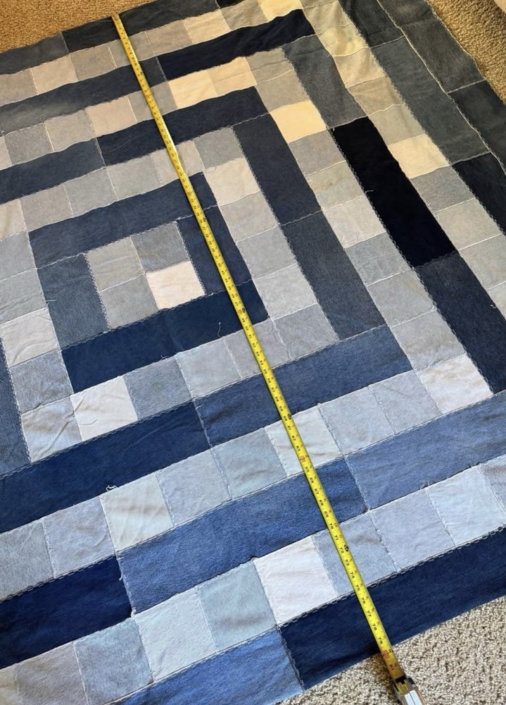 Vintage Patchwork Squares Denim Quilt Heavy Unique Mod Geometric