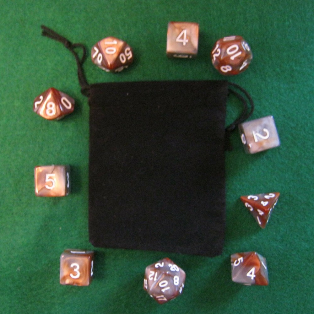 Copper Colored RPG D&D Dice Set: 7 + 3d6 = 10 polyhedral die plus bag!