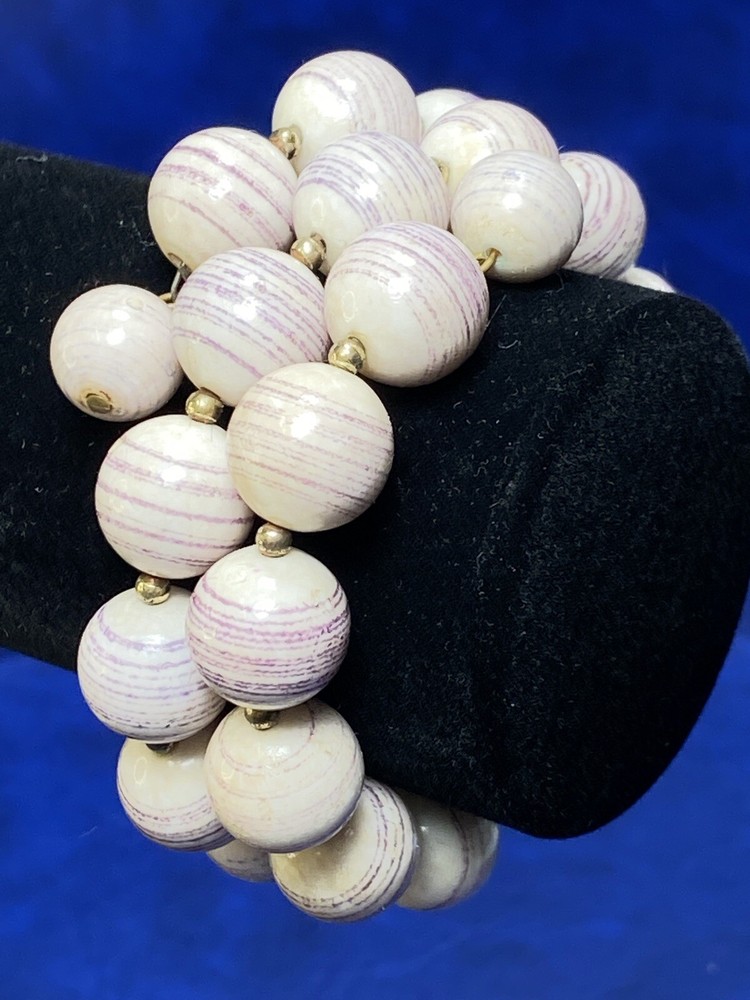 Vtg Purple Stripe Beaded Spring Wrap Bracelet Unsigned