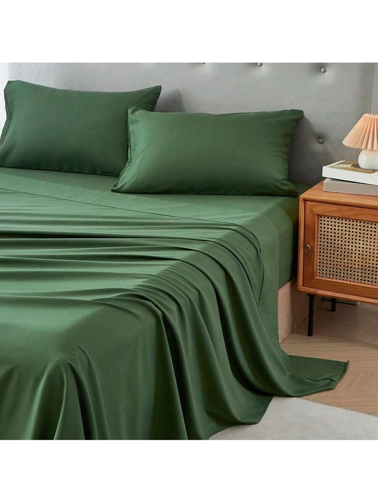 3/4 Piece Bed Sheet Soft Cooling Comfortable Breathable Bedding, Dark Green