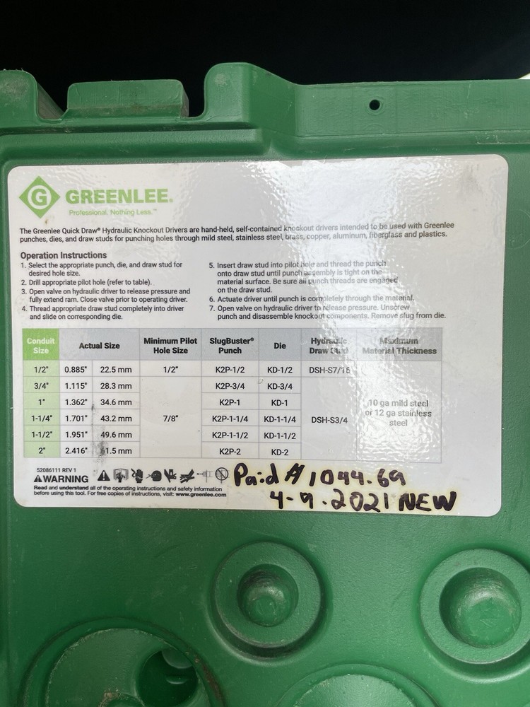 Greenlee 7904SB Hydraulic Quick Draw Punch Driver Set