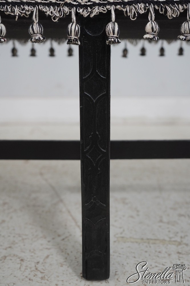 67000: Chippendale Custom Upholstered Black Finish Window Bench