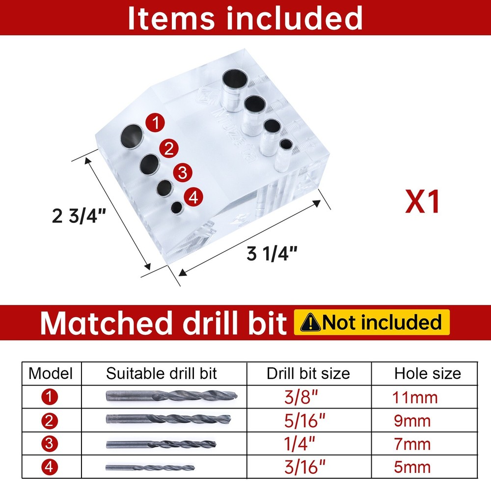 Muzata Upgraded Multi Angle Drill Guide Visible Drilling Template Drill Jig CT09