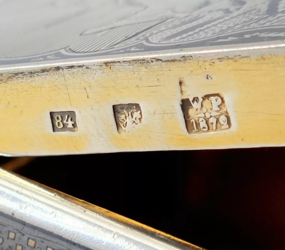 1874 IMPERIAL RUSSIAN NIELLO SOLID SILVER CIGARETTE CASE 84 WITH TROIKA SCENE