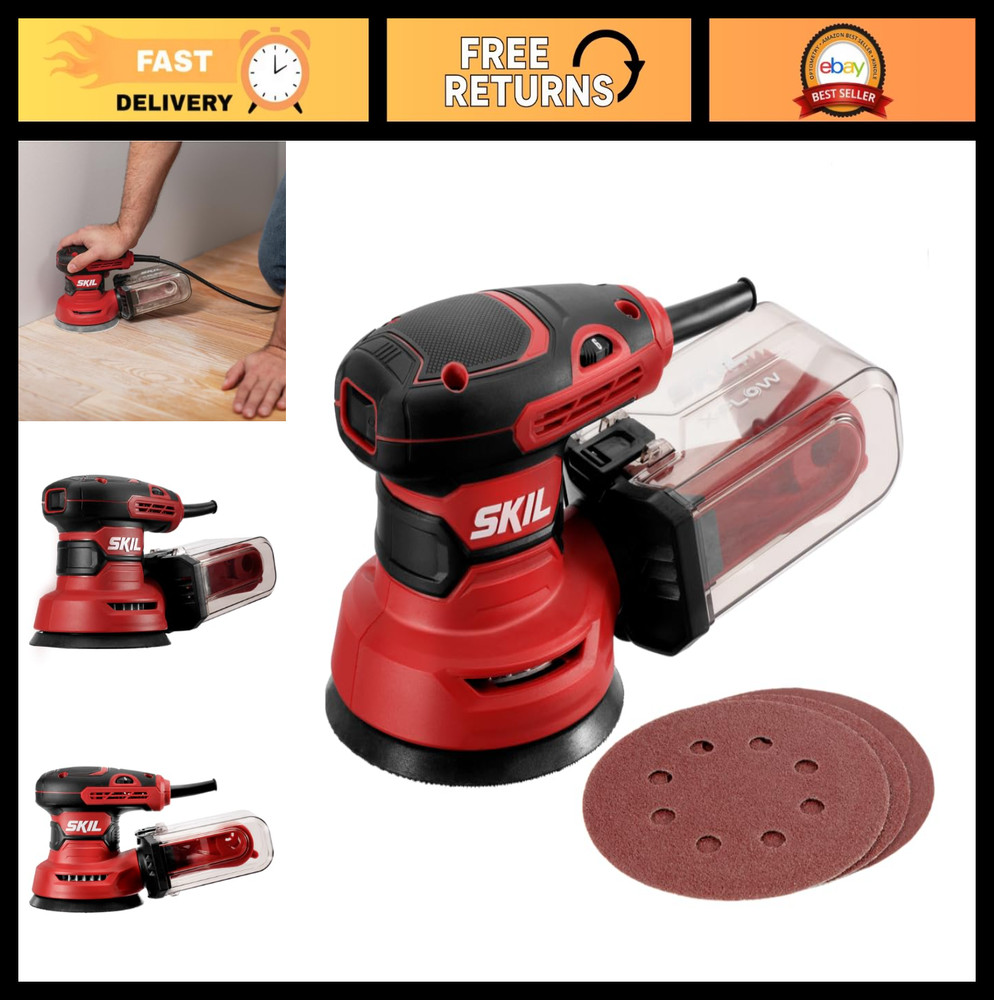 5" Random Orbital Sander with Cyclonic Dust Box & 3 Sanding Sheets - Multi-Color