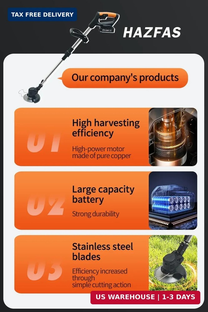 Cordless Weed Wacker, Grass Trimmer with 2 x Batteries, Foldable Design with Han