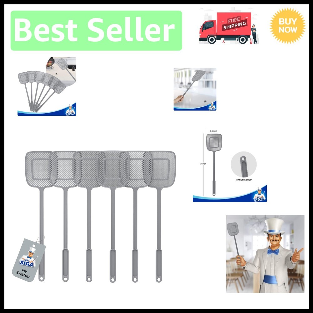 Heavy Duty Long Handle Fly Swatter 6 Pack - Efficient Pest Control Solution