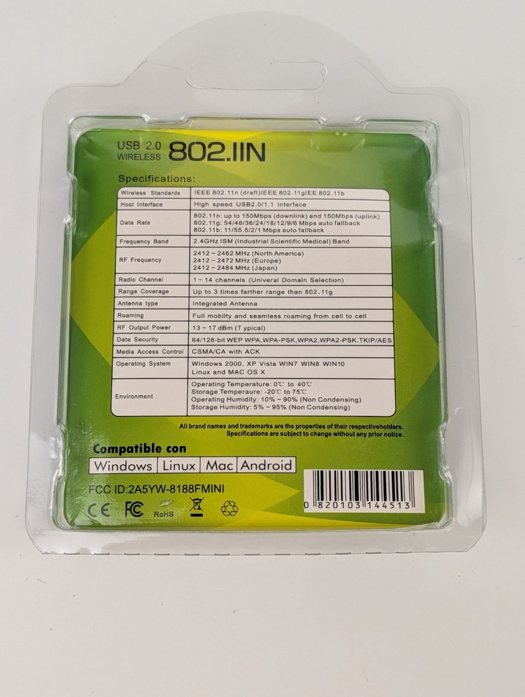 QR COMPUTERS USB 2.0 WIRELESS WIFI ADAPTER 802.IIN MAC/WINDOWS/LINUX/ANDROID⬅️🔥