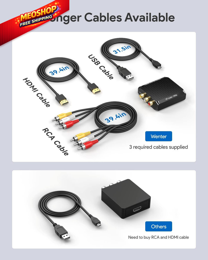 WENTER RCA to HDMI Converter with + cable, Black