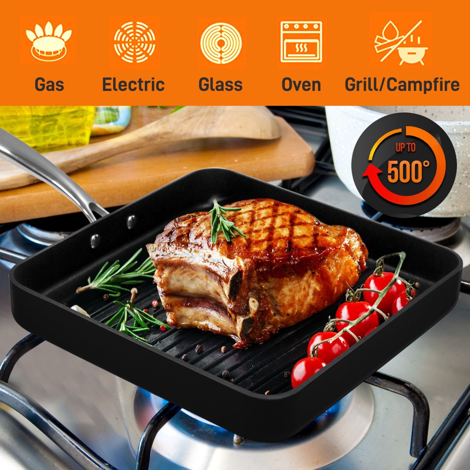 NutriChef 11" Hard-Anodized Non stick Grill & Griddle Pan - Kitchen Cookware