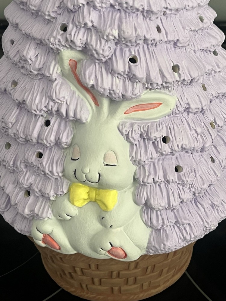 Clay Magic Ceramic Bunny Easter, Hand Painted ,15 In,puck Battery Light