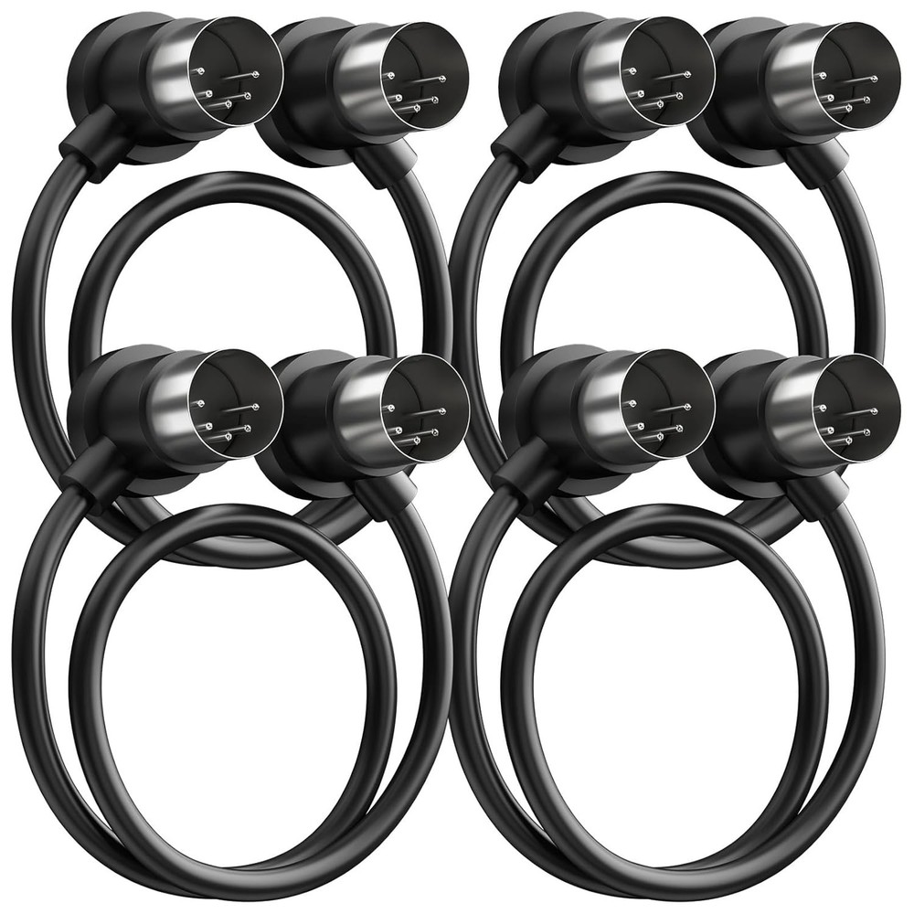 4 Pack Premium Right Angle MIDI Cable 1FT, Low Profile for Saving 1 FT, Black
