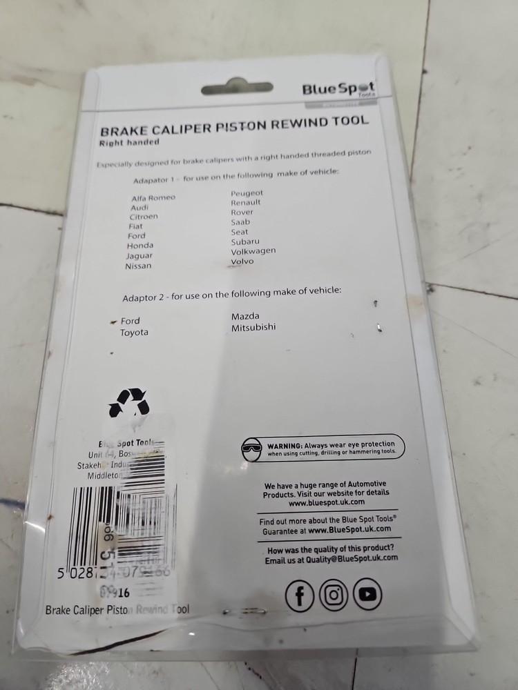 Blue Spot 07916 Right Threaded Brake Piston Wind Back Tool