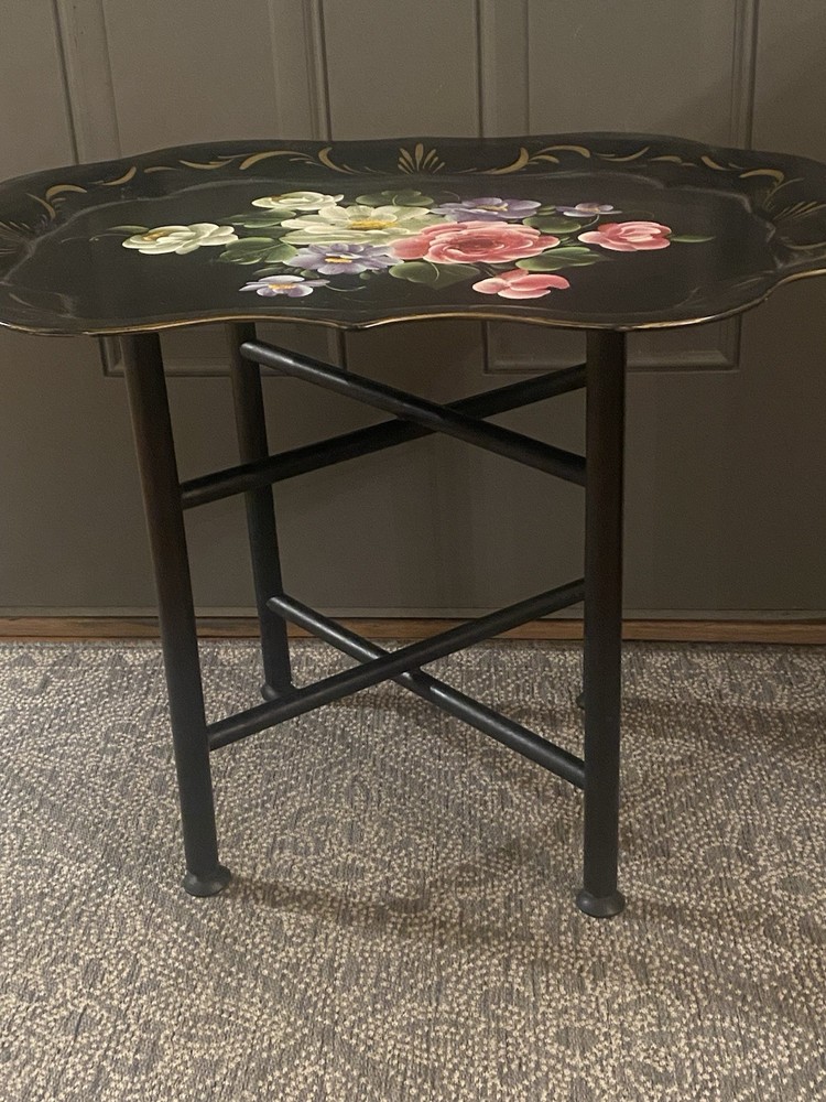 Estate Hand Painted Large Tole Tray Table