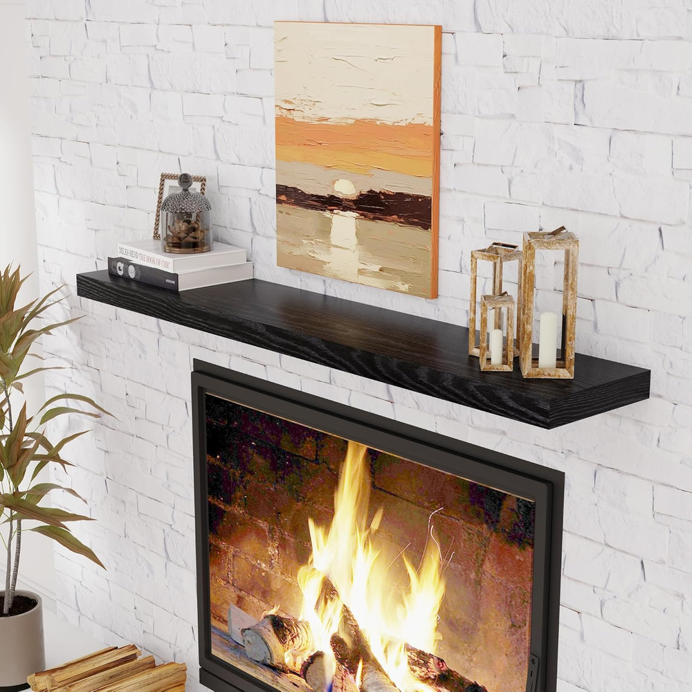 Rustic Black 55" Floating Shelf - 9.3" Deep Wall Mounted Storage Solution