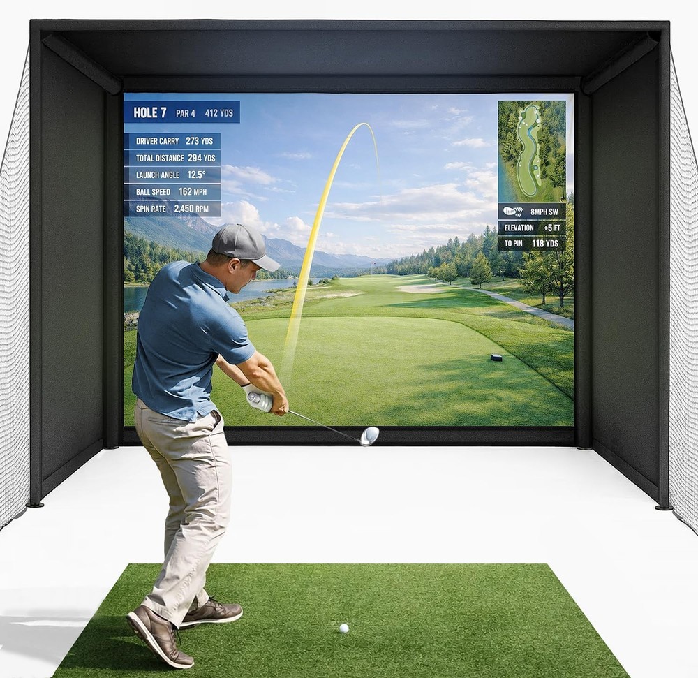 Golf Simulator Enclosure 10 x 8 ft HD Impact Screen Golf Cage Practice Training
