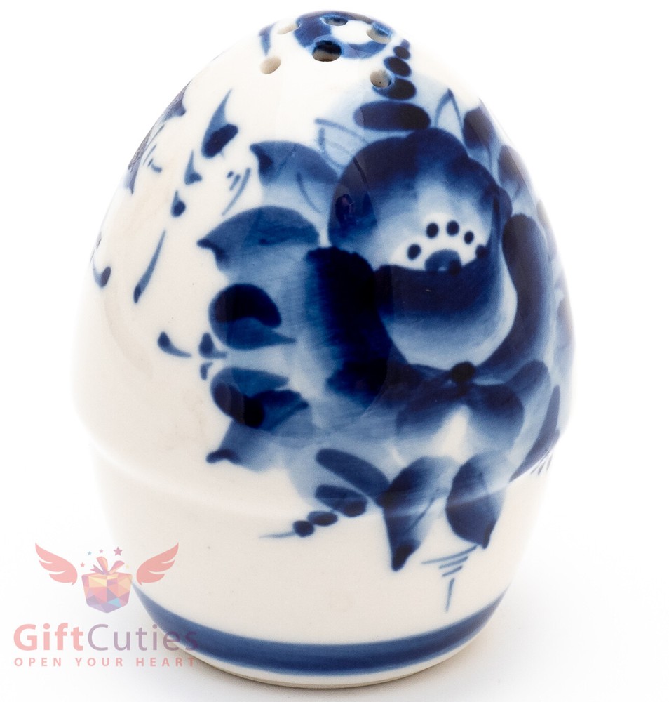 Gzhel Porcelain Easter Egg salt shaker holder Hand-painted