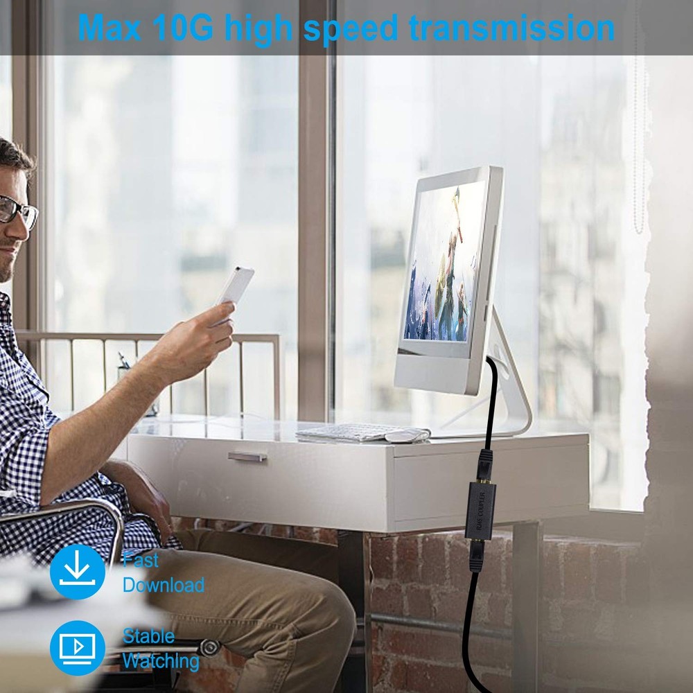 RJ45 Inline Coupler,RJ45 Coupler, Network Coupler Black 6 pcs