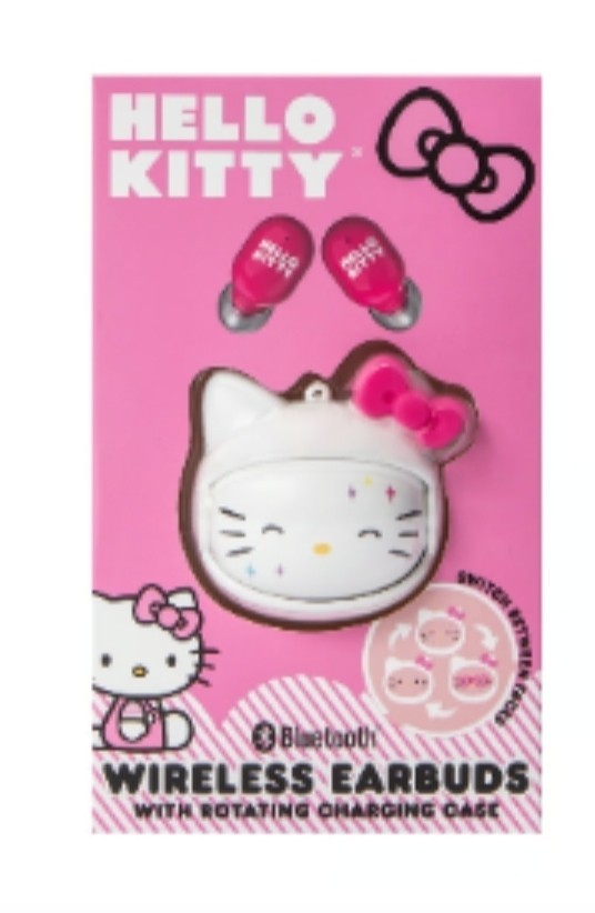Sanrio Hello Kitty Wireless Bluetooth Earbuds, Rotating Case, Pink/White