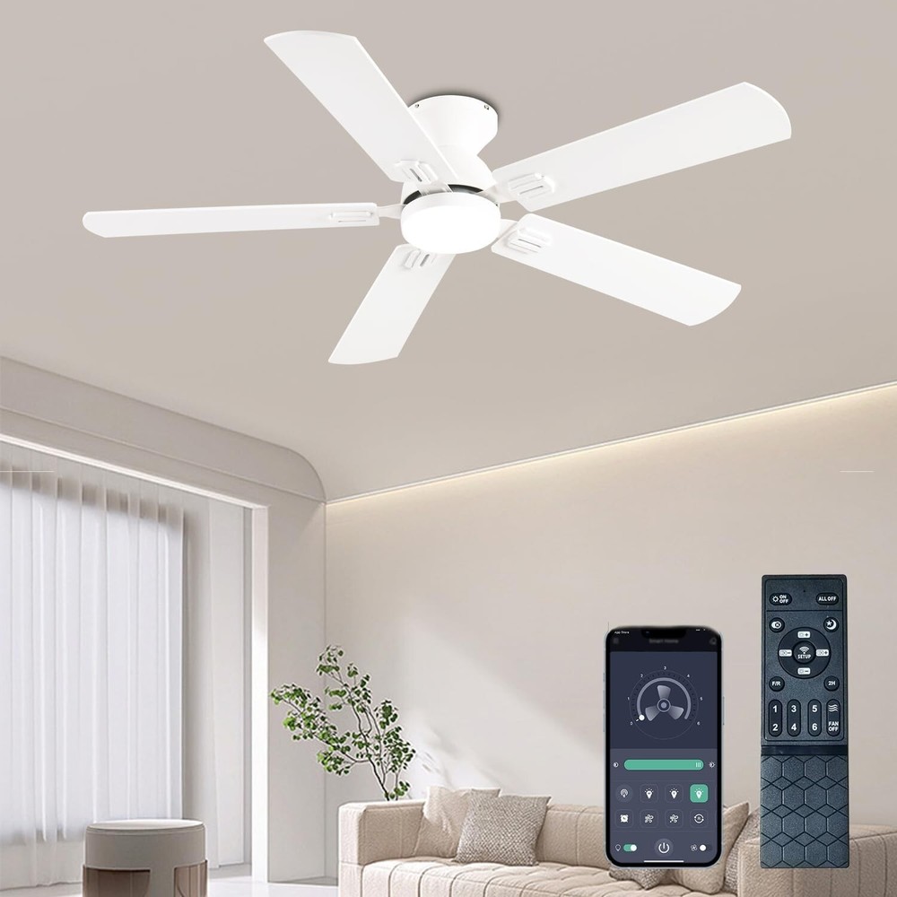 52" Low Profile Ceiling Fan with Lights, Remote/APP Control, Dimmable, White