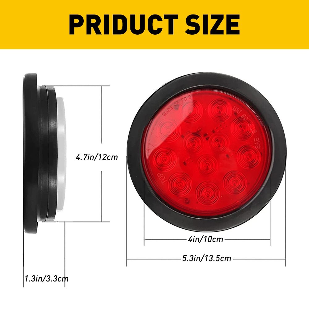 4"inch Round Red 12-LED Truck Trailer Stop Turn Tail Brake Lights Waterproof 12V