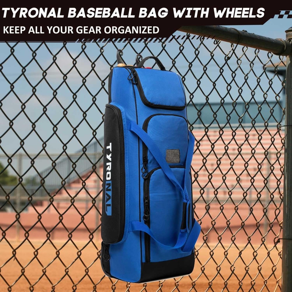 Baseball Bag with Wheels for 4 Bats,Soft Rolling Baseball Bag with Multi-Pockets