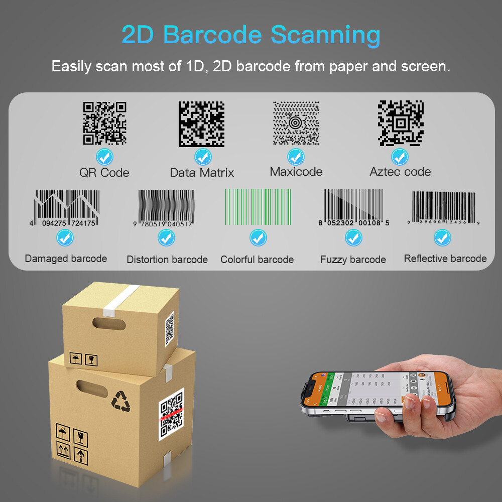 1D 2D QR Barcode Scanner Wireless Inventory Reader Fit iPhone iPad Android Phone