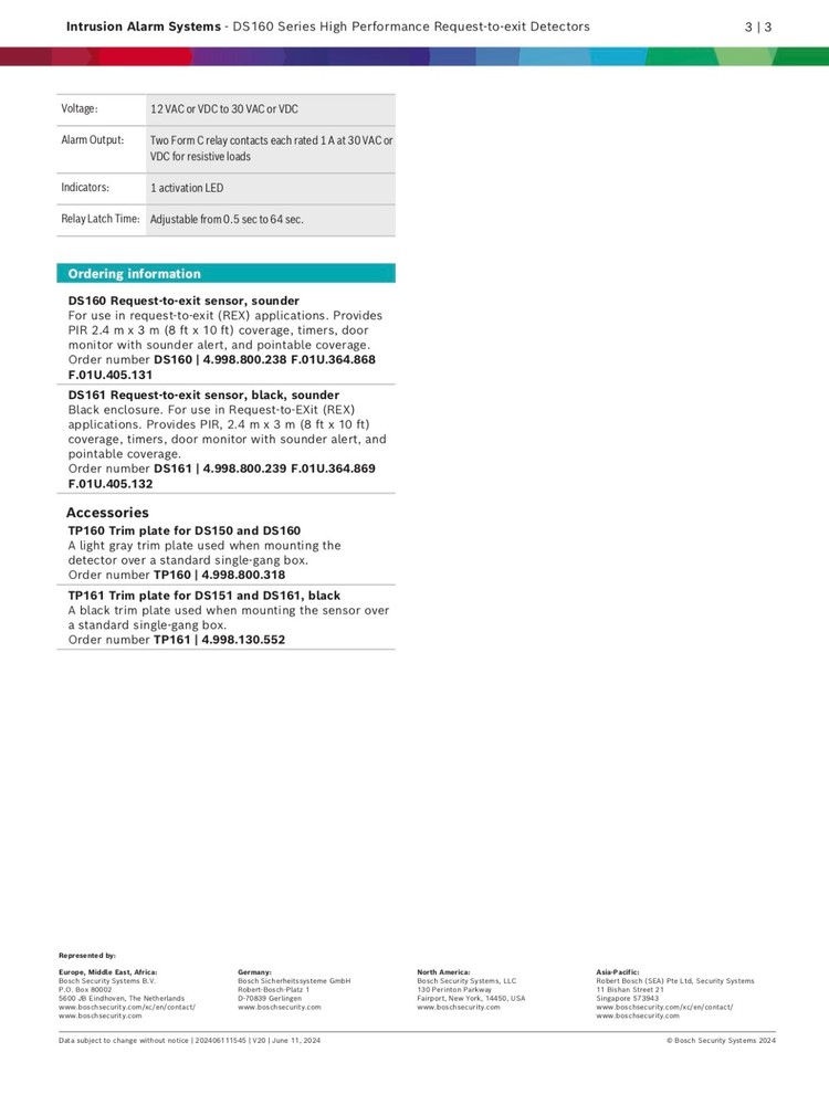 BOSCH DS160 High Performance Request-to-Exit PIR Motion Detection