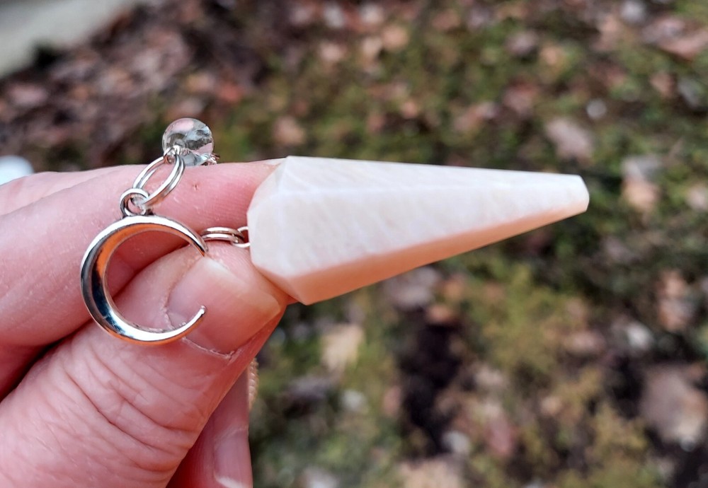 Peach moonstone Pendulum with moon Charm
